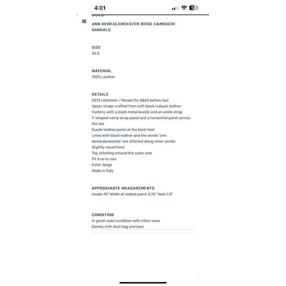 Ann Demeulemeester t-straps suede sandals, Beige, Size 9/9.5” - Picture 2 of 14